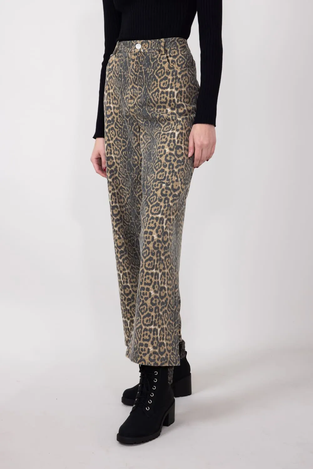 Leopard Print Twill Pants for Women in Charcoal Tan | MP7323G-TANCHARCOAL sold by Glik’s product image thumbnail 3