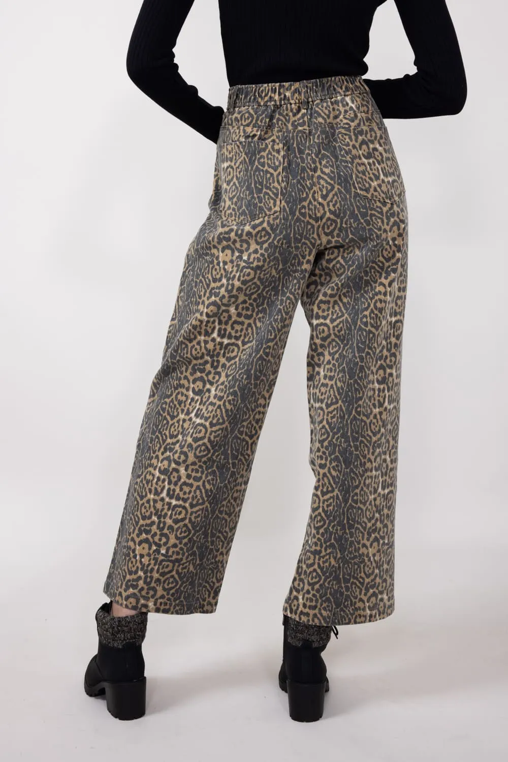 Leopard Print Twill Pants for Women in Charcoal Tan | MP7323G-TANCHARCOAL sold by Glik’s product image thumbnail 4