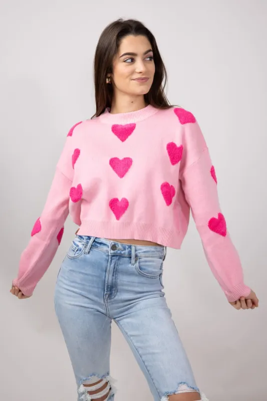 Simply Southern Cropped Valentines Sweater for Women in Pink | PP-0224-SWTR-CRP-VAL sold by Glik’s