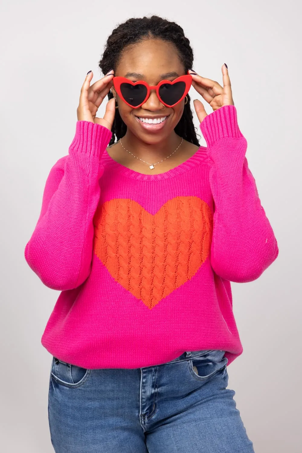 Miracle Textured Heart Sweater for Women in Hot Pink/Red | M9147-HPINKRED sold by Glik’s product image thumbnail 3