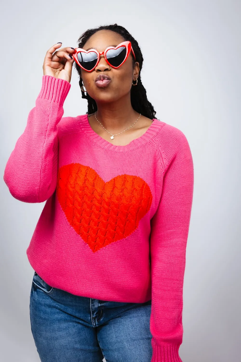 Miracle Textured Heart Sweater for Women in Hot Pink/Red | M9147-HPINKRED sold by Glik’s