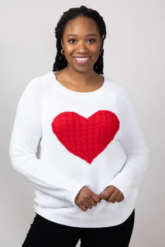 Miracle Textured Heart Sweater for Women in Ivory/Red | M9147-IVORYRED sold by Glik’s