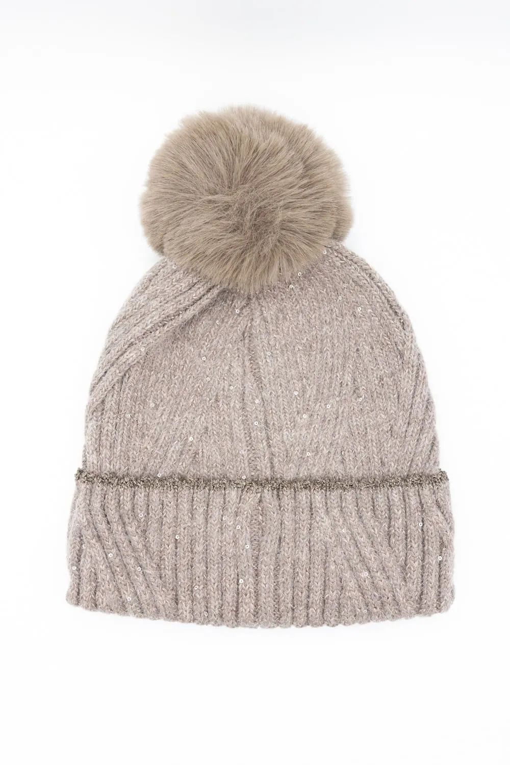 C.C. Sequin Pom-Pom Beanie for Women in Taupe | HTS0006-TPE sold by Glik’s product image thumbnail 4