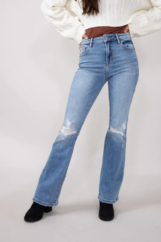 Hidden High Rise Flare Distressed Jeans for Women in Medium Wash | HD3173-ML sold by Glik’s