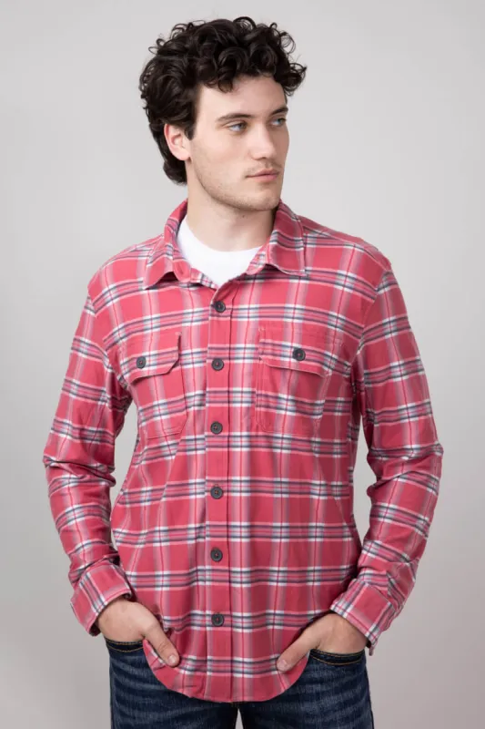 Hallstatt Knit Button Up Flannel Shirt for Men in Red | HK033-RED sold by Glik’s