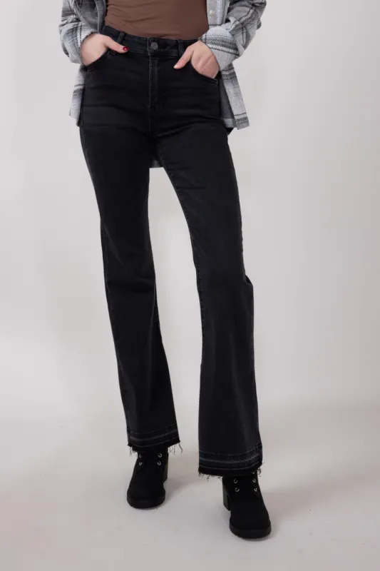 Hidden High Rise Let Out Happi Flare Jeans for Women in Black | HD3181-BLK sold by Glik’s