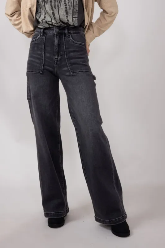 Hidden Wide Leg Carpenter Jeans for Women in Grey | HD9376-GRY sold by Glik’s
