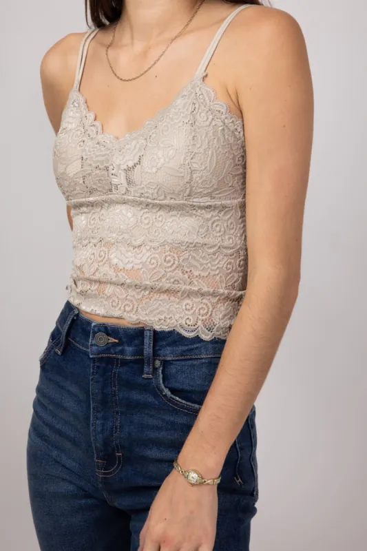 Lace V-Neck Bralette for Women in Beige | SERENA01-BEIGE sold by Glik’s
