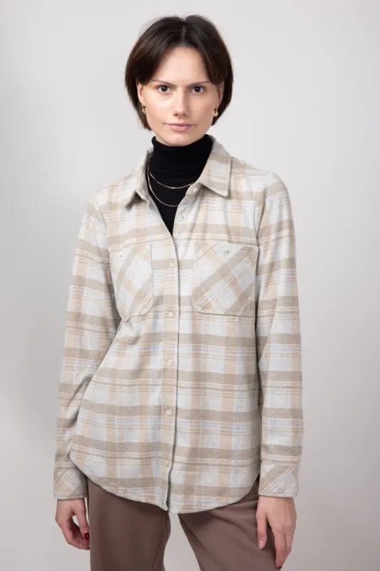 Thread & Supply Lewis Soft Luxe Button Up Shirt for Women in Beige/Blue Plaid | T1084PVXGK-BEIGEBLUEPLAID sold by Glik’s