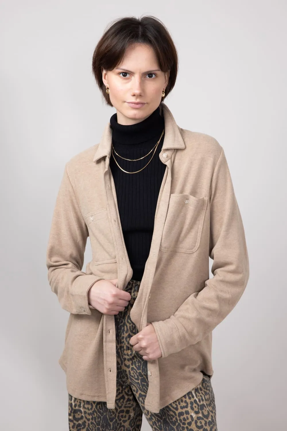 Thread & Supply Lewis Soft Luxe Button Up Shirt for Women in Warm Taupe | T1084PVXGK-WARMTAUPE sold by Glik’s