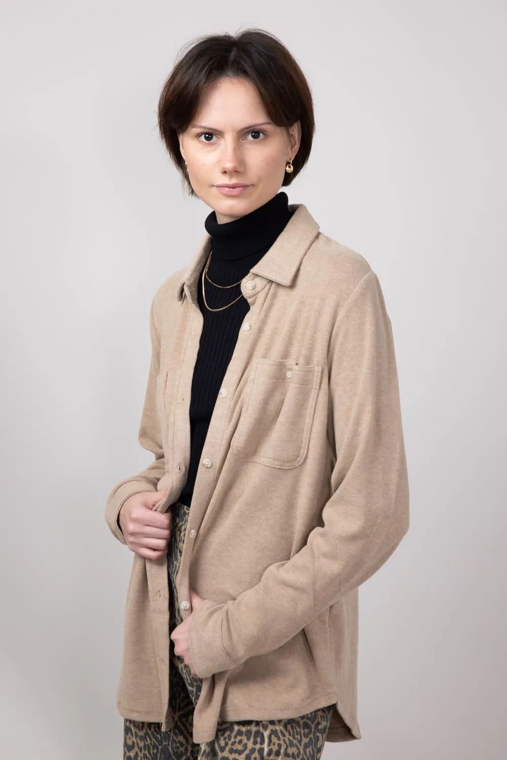 Thread & Supply Lewis Soft Luxe Button Up Shirt for Women in Warm Taupe | T1084PVXGK-WARMTAUPE sold by Glik’s product image thumbnail 3