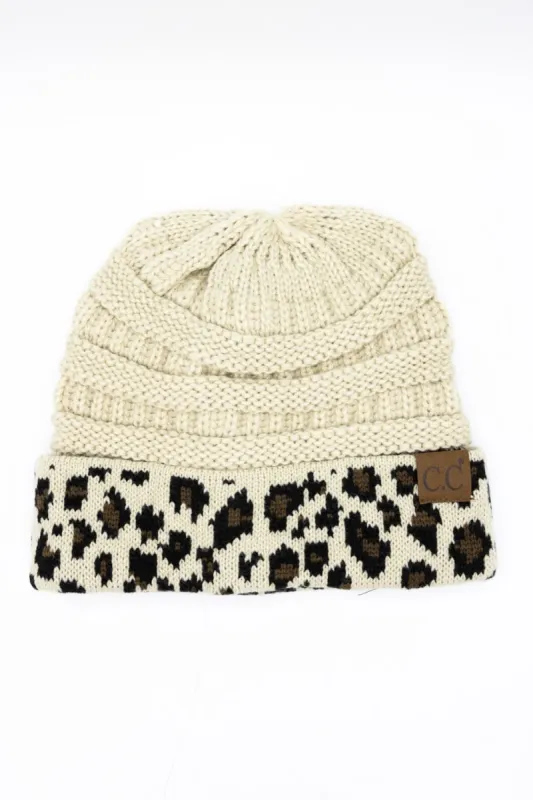 C.C. Leopard Print Cuff Beanie for Women in Beige | HAT-80-BEIGE sold by Glik’s