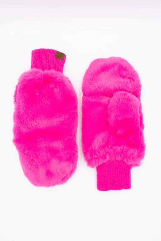 C.C. Faux Fur Mittens for Women in Hot Pink | MT-715-HOTPINK sold by Glik’s