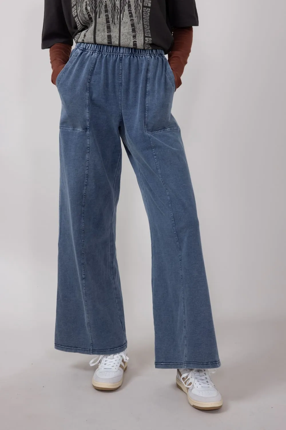 Elastic Waistline Straight Leg Pants for Women in Denim Blue | FP3364-DENIMBLUE sold by Glik’s