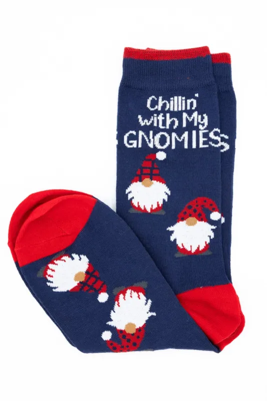 Chillin Gnomies Crew Socks for Men in Navy | 91744-NVY sold by Glik’s
