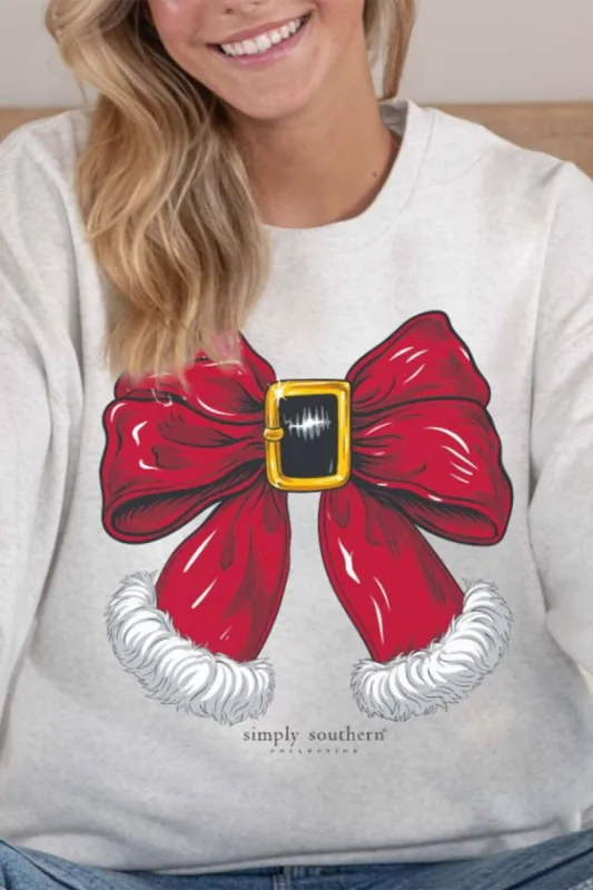 Simply Southern Santa Bow Crewneck Sweatshirt for Women in Flurry | CREW-SANTABOW-FLURRY sold by Glik’s