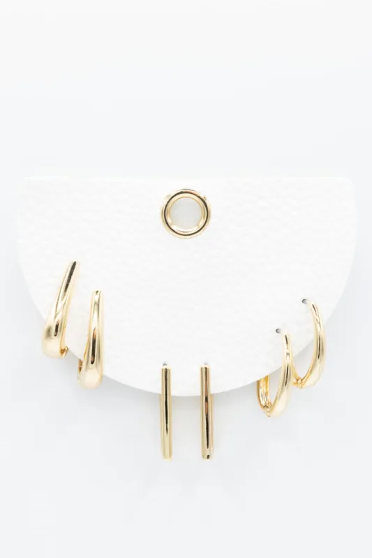Three Pair Long Huggie Hoop Earrings Set for Women in Gold | JEE467GD sold by Glik’s