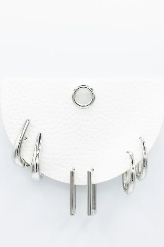 Three Pair Long Huggie Hoop Earrings Set for Women in Silver | JEE467RH sold by Glik’s