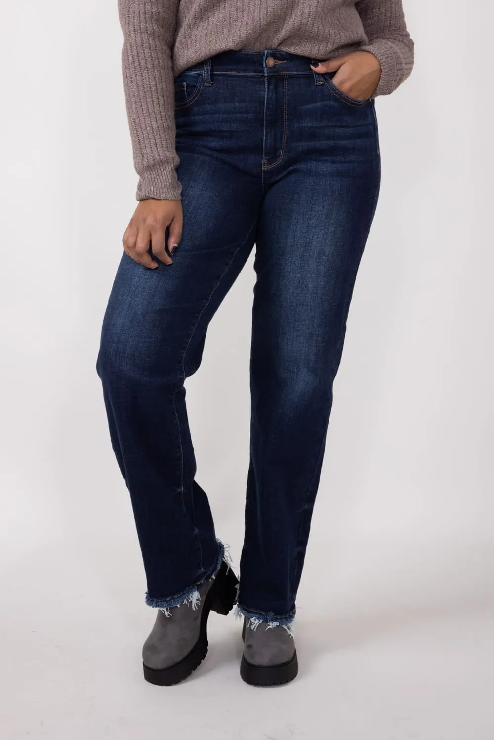Judy Blue Midrise Dark Wash Straight Frayed Hem Jeans for Women | 82622REG sold by Glik’s product image thumbnail 3