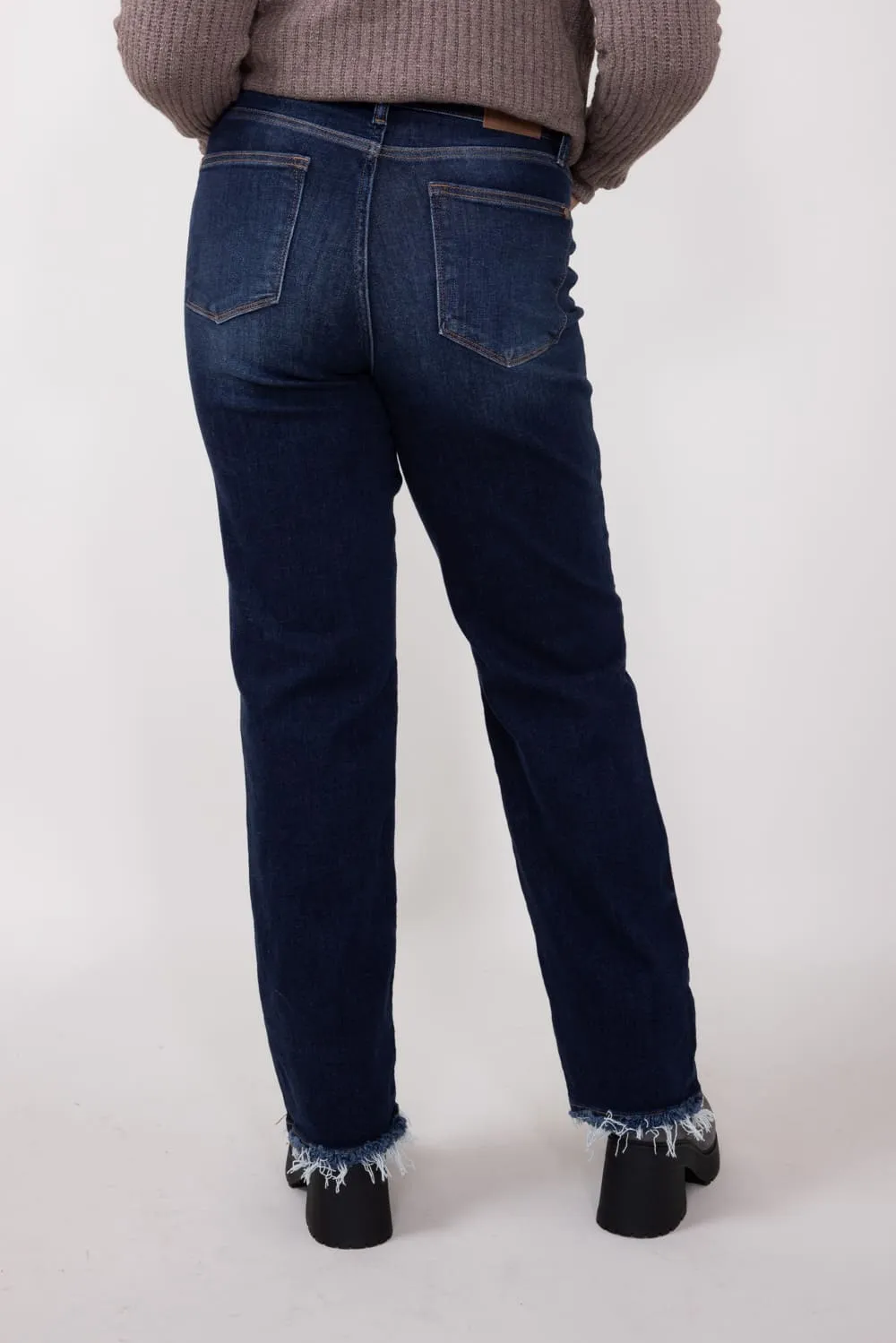 Judy Blue Midrise Dark Wash Straight Frayed Hem Jeans for Women | 82622REG sold by Glik’s product image thumbnail 2