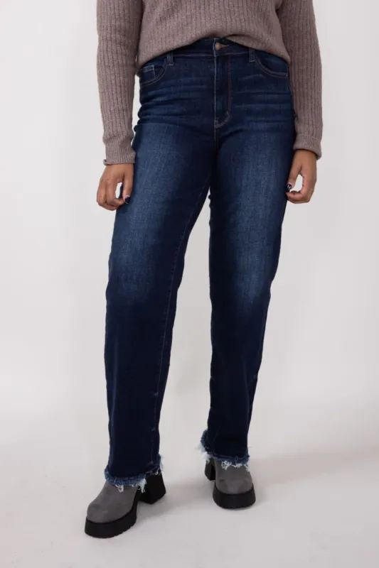 Judy Blue Midrise Dark Wash Straight Frayed Hem Jeans for Women | 82622REG sold by Glik’s