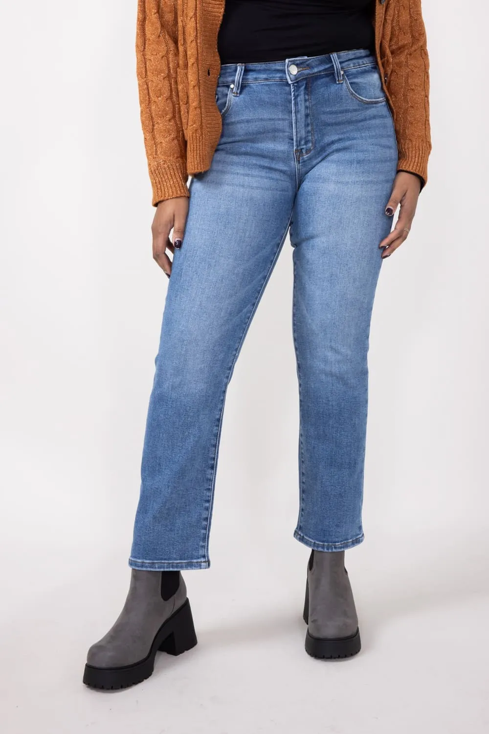 Risen Mid-Rise Medium Wash Straight Leg Jeans for Women | RDP5290CH-MD sold by Glik’s