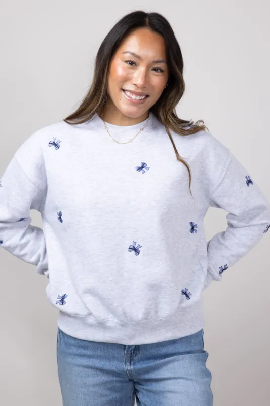1897 Active Embroidered Bows Fleece Sweatshirt for Women in Ice Grey | T039-ICEGREY sold by Glik’s