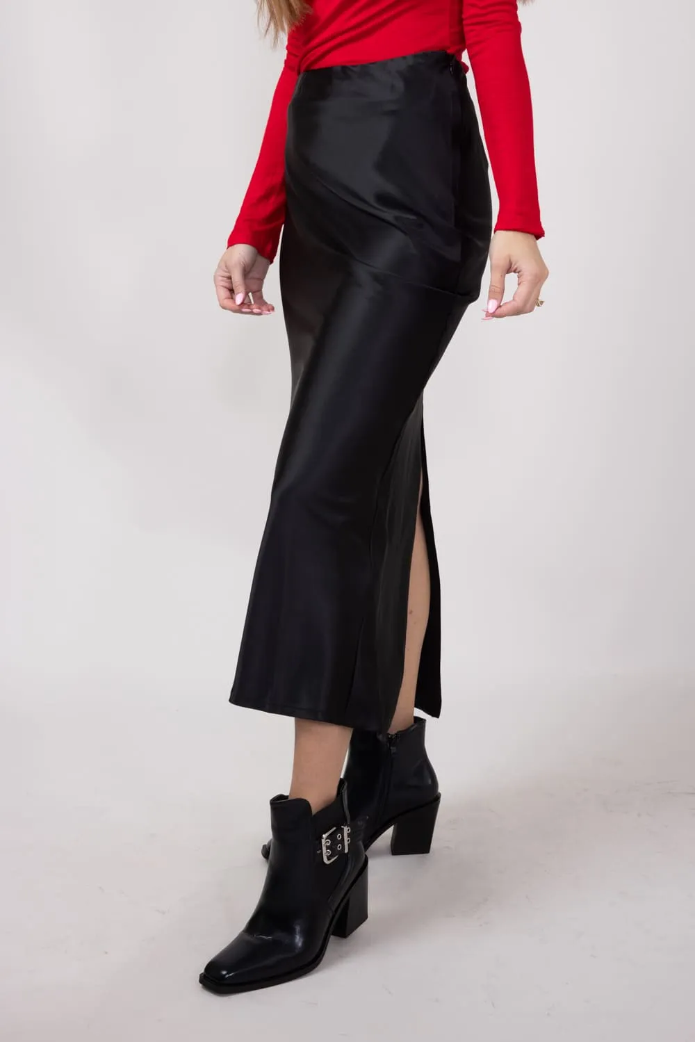 Satin Maxi Skirt for Women in Black | PCS241-BLACK sold by Glik’s product image thumbnail 4