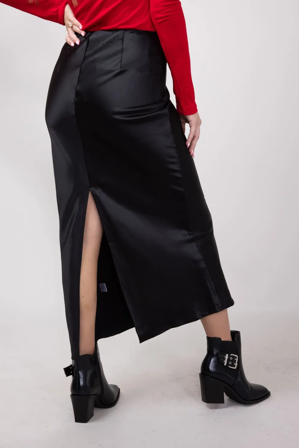 Satin Maxi Skirt for Women in Black | PCS241-BLACK sold by Glik’s product image thumbnail 2