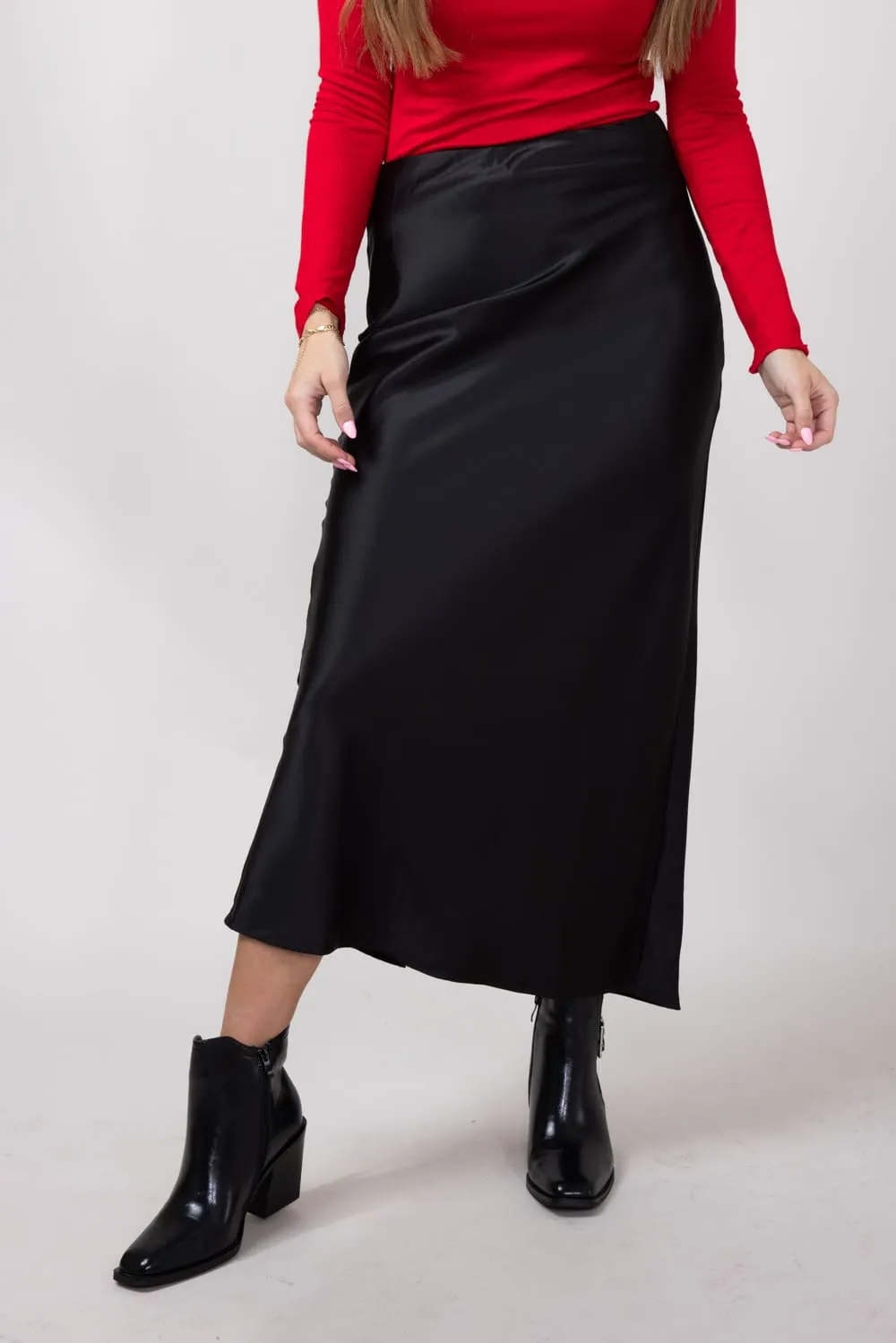 Satin Maxi Skirt for Women in Black | PCS241-BLACK sold by Glik’s