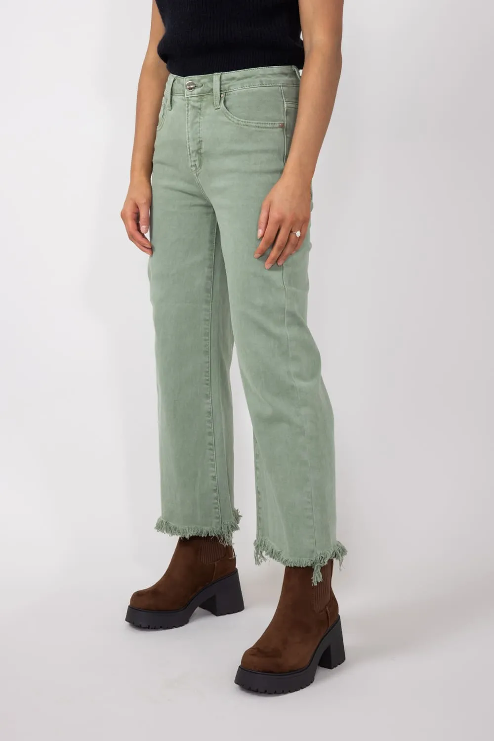 Risen High-Rise Cropped Wide Leg Jeans for Women in Olive | RDP5506-OLIVE sold by Glik’s product image thumbnail 3