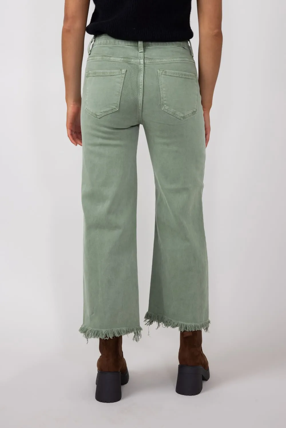 Risen High-Rise Cropped Wide Leg Jeans for Women in Olive | RDP5506-OLIVE sold by Glik’s product image thumbnail 2