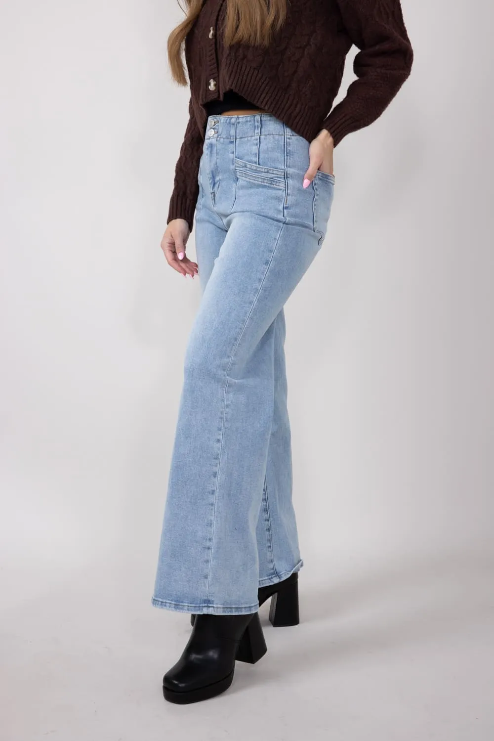 Mica High Rise Wide Leg Jeans for Women in Light Wash | MDP-W506LT sold by Glik’s product image thumbnail 3