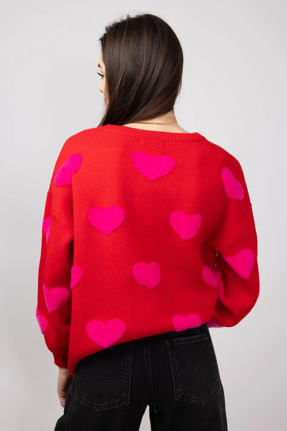 Miracle Multi Hearts Sweater for Women in Red | W8373-RED sold by Glik’s product image thumbnail 2