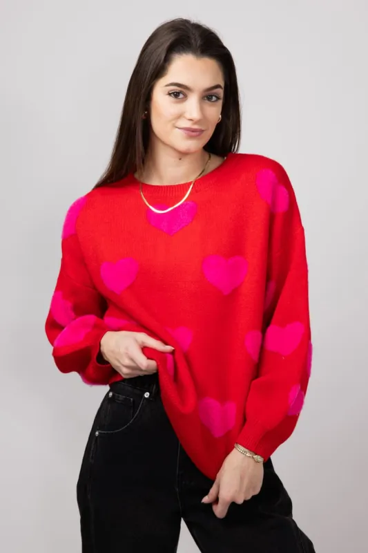 Miracle Multi Hearts Sweater for Women in Red | W8373-RED sold by Glik’s