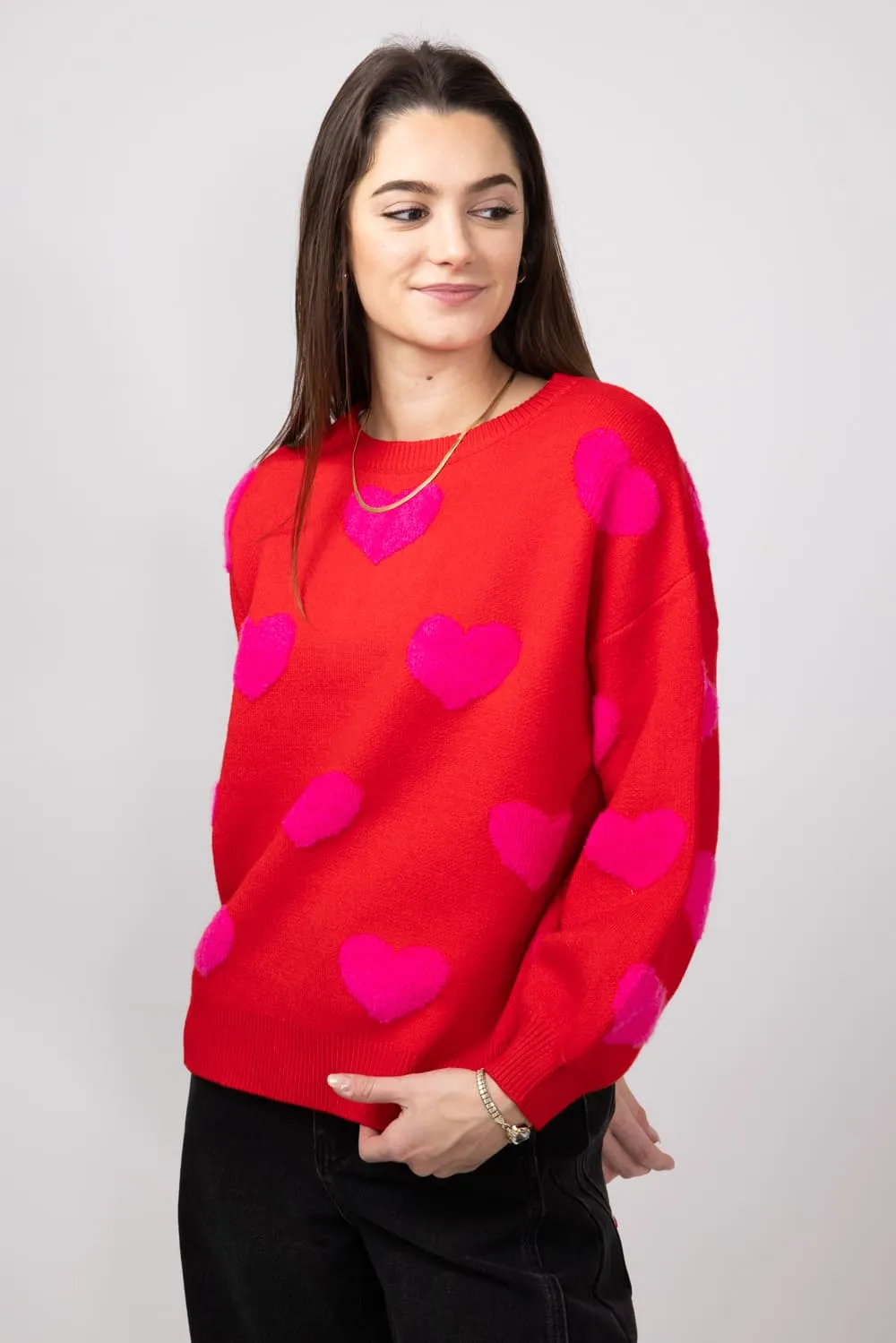 Miracle Multi Hearts Sweater for Women in Red | W8373-RED sold by Glik’s product image thumbnail 4