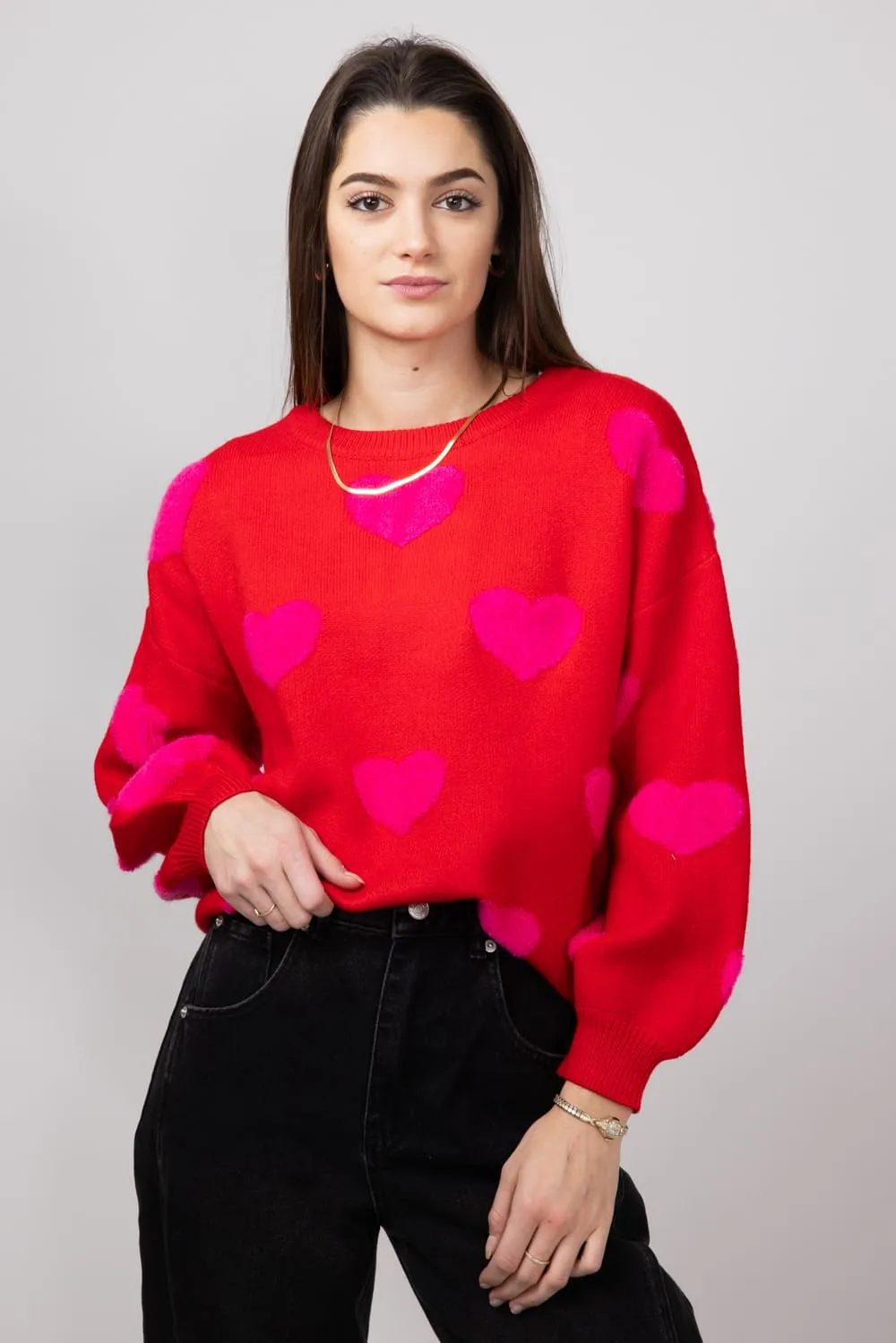 Miracle Multi Hearts Sweater for Women in Red | W8373-RED sold by Glik’s product image thumbnail 3