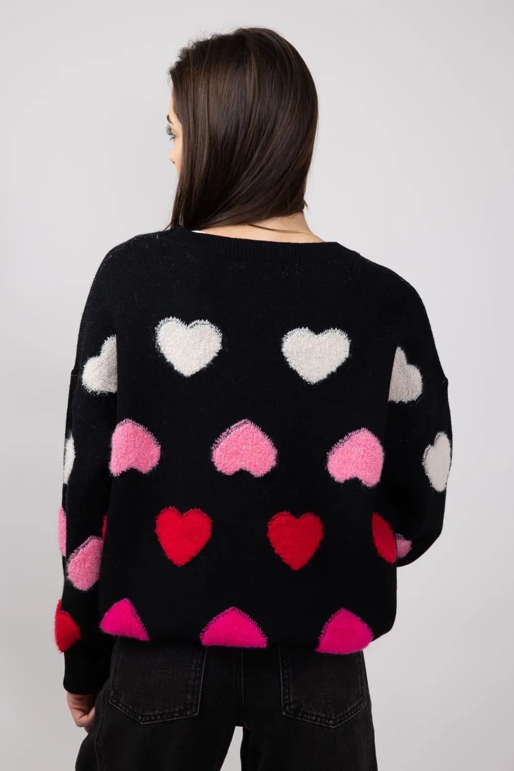 Miracle Multi Colored Hearts Sweater for Women in Black | W8378-BLACK sold by Glik’s product image thumbnail 2