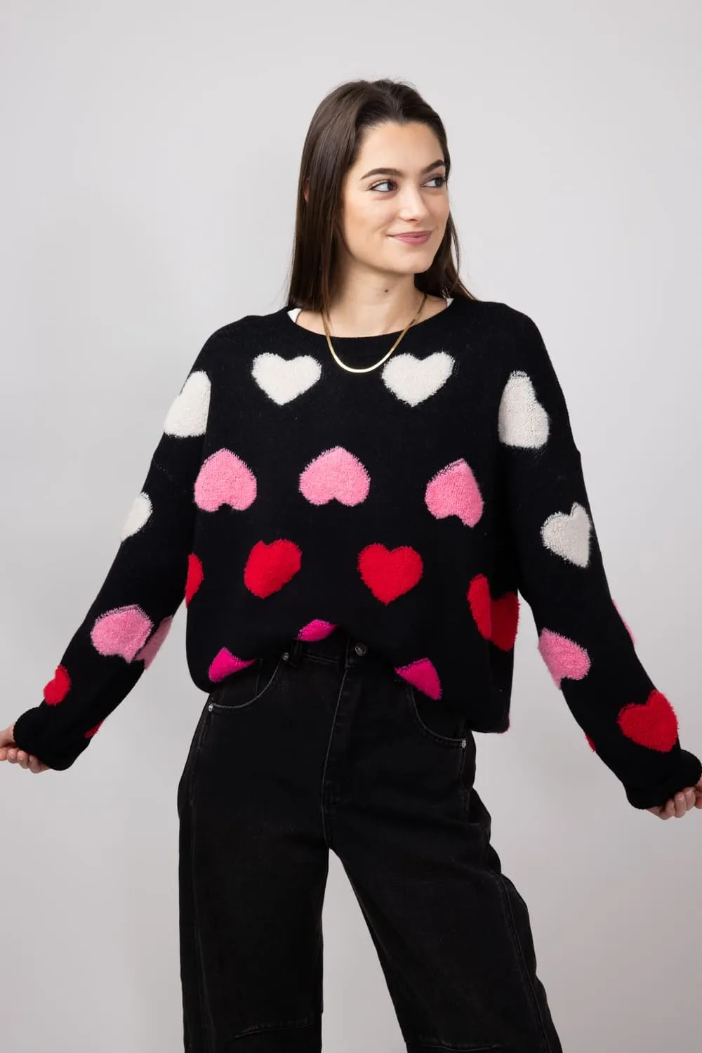 Miracle Multi Colored Hearts Sweater for Women in Black | W8378-BLACK sold by Glik’s product image thumbnail 4