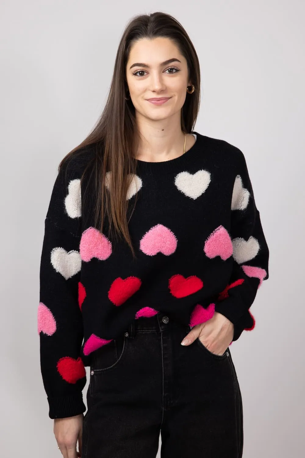 Miracle Multi Colored Hearts Sweater for Women in Black | W8378-BLACK sold by Glik’s product image thumbnail 3