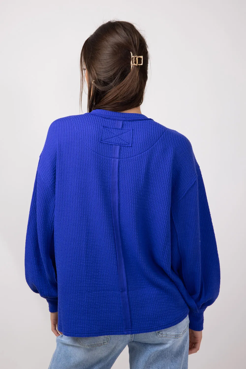 Blu Pepper Crewneck Ribbed Knit Shirt for Women in Cobalt | B2FT1043-COBALT sold by Glik’s product image thumbnail 4