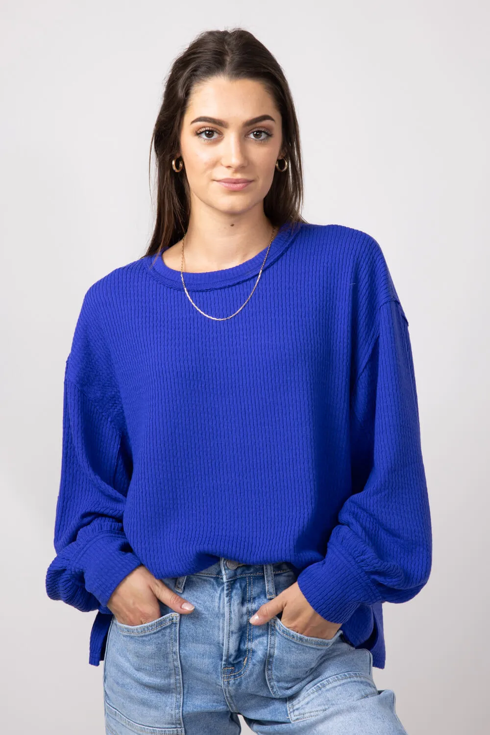 Blu Pepper Crewneck Ribbed Knit Shirt for Women in Cobalt | B2FT1043-COBALT sold by Glik’s product image thumbnail 2