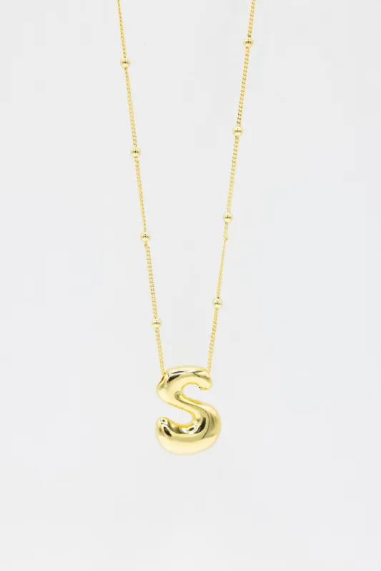 Gold Bubble Letter Initial “S” Necklace | KCN1105GD-S sold by Glik’s