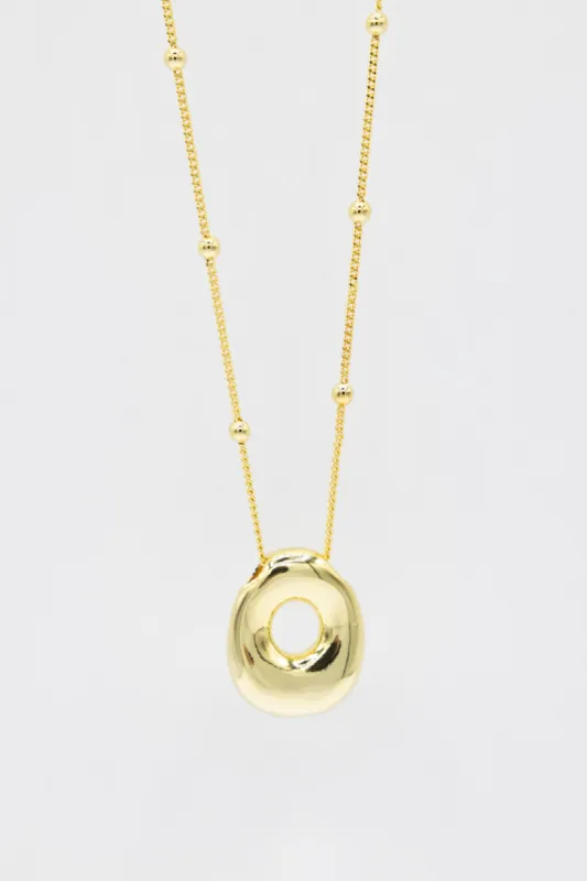 Gold Bubble Letter Initial “O” Necklace | KCN1105GD-O sold by Glik’s