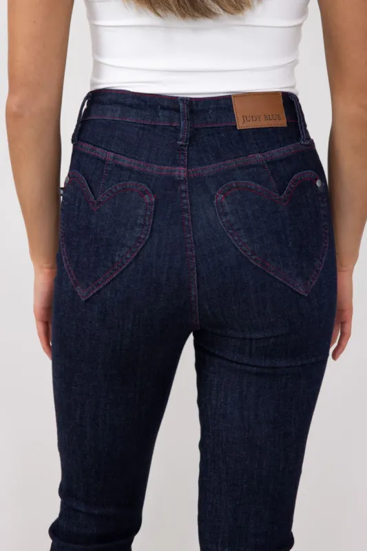 Judy Blue High Rise Dark Wash Heart Pocket Skinny Jeans for Women | 88916REG sold by Glik’s