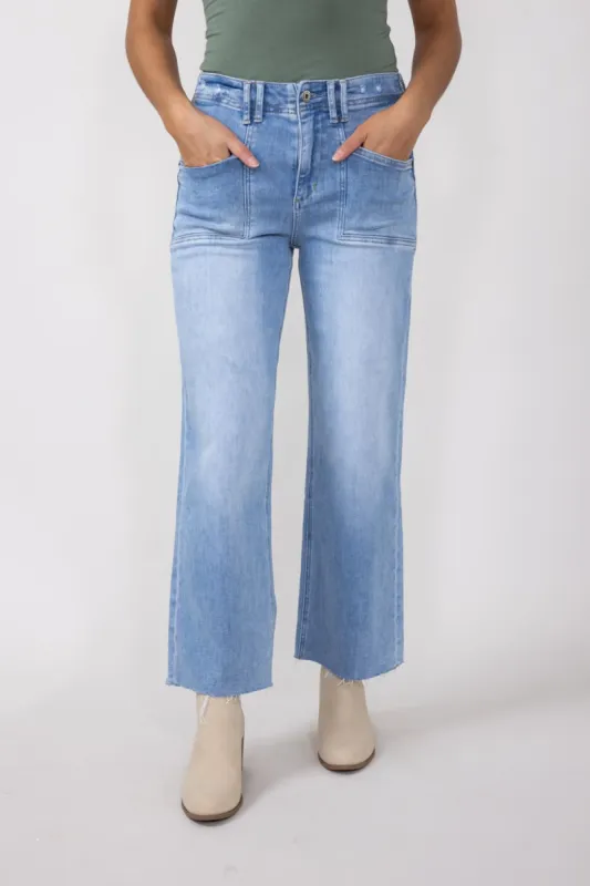 Mica High-Rise Light Wash Clean Cropped Wide Leg Jeans for Women | MDP-W3219 sold by Glik’s
