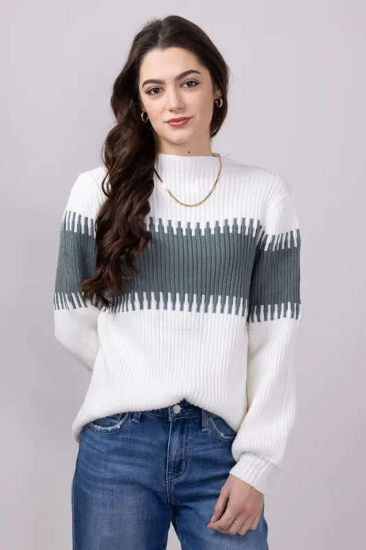 Miracle Stripe Key Sweater for Women in Ivory Sage | M8183-IVORYSAGE sold by Glik’s