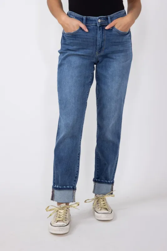 Judy Blue Mid-Rise Dark Wash Cuffed Boyfriend Jeans for Women | 82624REG sold by Glik’s
