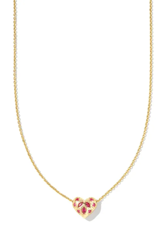 Kendra Scott Holland Gold Heart Short Pendant Necklace in Pink Crystal | 9608875684 sold by Glik’s