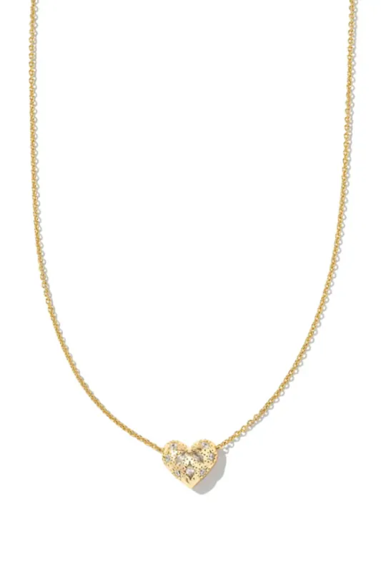 Kendra Scott Holland Gold Heart Short Pendant Necklace in White Crystal | 9608863293 sold by Glik’s